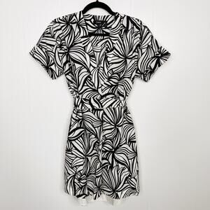 Theory Everyday VNeck Shift Dress Zebra Graphic Print Cotton Black White P